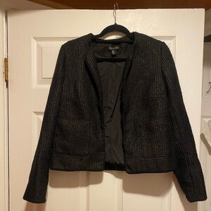 Adrienne Vittadini - Black Shimmer Textured Structured Black Cardigan Blazer Med